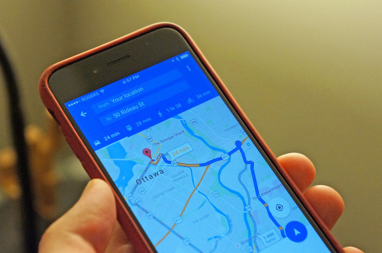 Google Maps traffic warnings on an iPhone