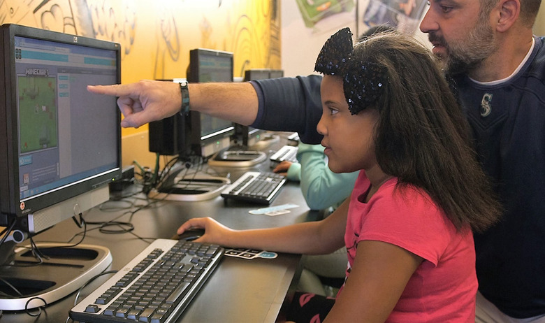 Kids using Microsoft's 'Minecraft' coding tutorial