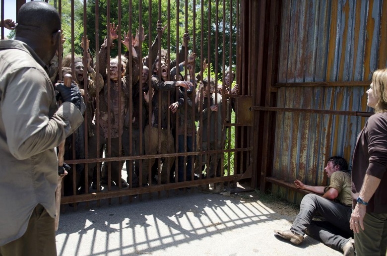Andrew Lincoln as Rick Grimes, Tovah Feldshuh as Deanna and Lennie James as Morgan Jones - The Walking Dead _ Season 5, Episode 5 