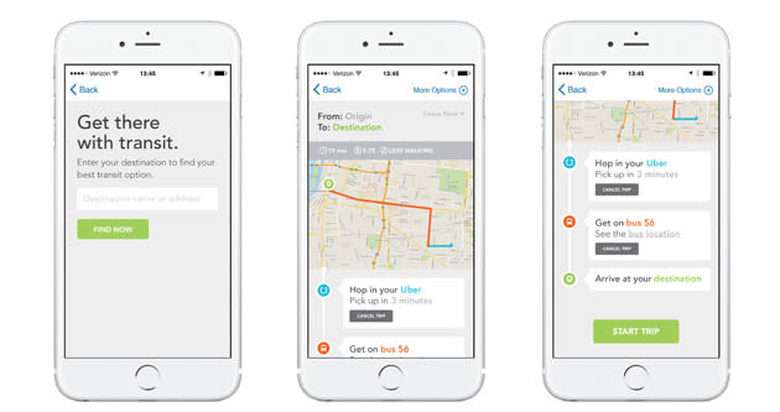 Uber in TransLoc's Rider app