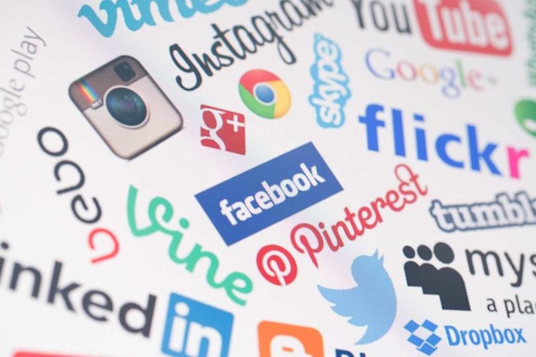 BELCHATOW, POLAND - DECEMBER 28, 2014: Popular social media website logos on computer screen