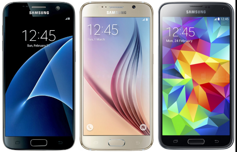 From left to right: Galaxy S7, Galaxy S6 and Galaxy S5. Image credit: Samsung