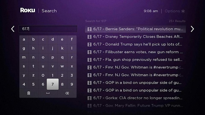 Searching news on a Roku player