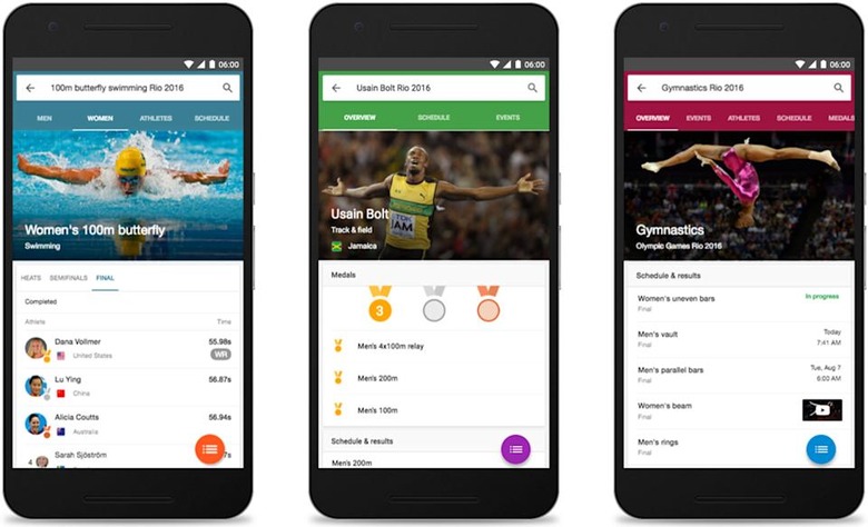 Google's search info for the 2016 Rio Olympic games