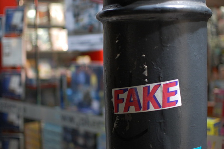 Fake sticker on a post
