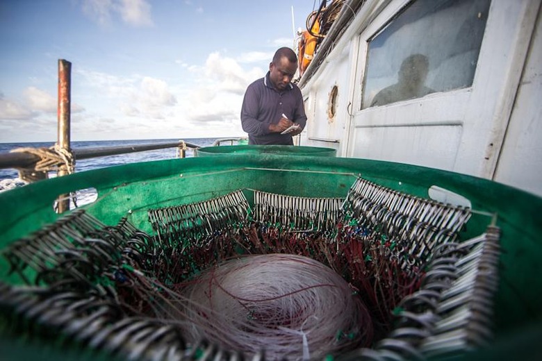 Palau - Philippines - The Nature Conservancy is working with fishermen in Palau to test new fishing practices and methods to reduce bycatch, such as rays, turtles, and silky sharks, and to sustainably manage the Pacific tuna fishery, the worldï¿½s largest tuna fishery. Photo by Jonne Roriz/The Nature Conservancy