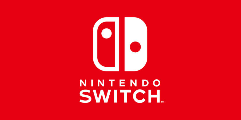 Nintendo Switch logo, white text on red background