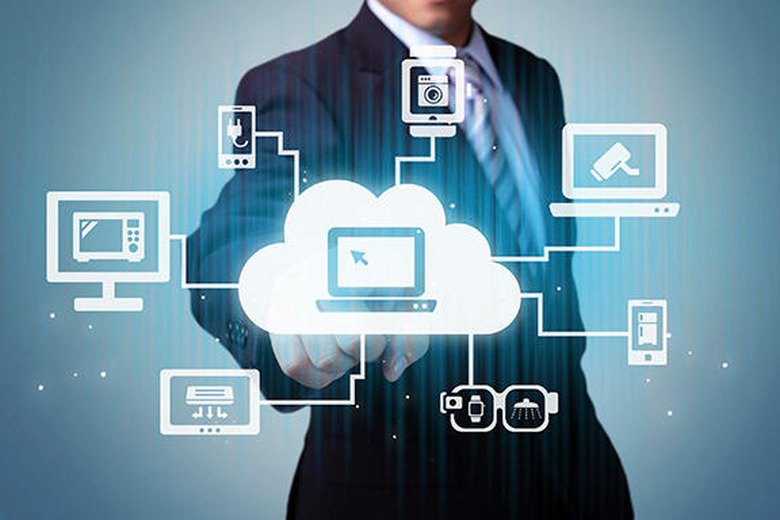 Internet of things Concept - Business Man touch on a screen interface about cloud technology