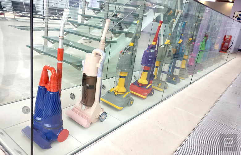 Dyson's first commercial vacuum was the Kleeneze Rotork Cyclon (second from left), which was later sold as the G-Force in Japan.