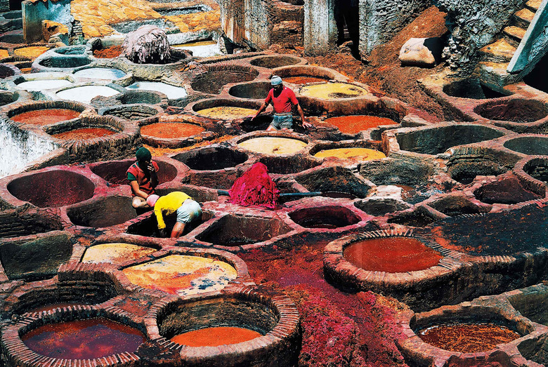 Men working at leather tanning, Fes