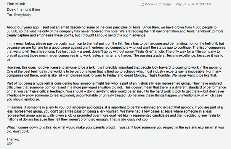 Elon Musk email 5/31/17