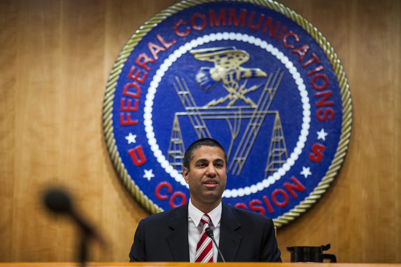 Ajit Pai, chairman of the Federal Communications Commission (FCC), speaks during an open meeting in Washington, D.C., U.S., on Thursday, Nov. 16, 2017. The FCC plans to vote in December to kill the net neutrality rules passed during the Obama era. Photographer: Zach Gibson/Bloomberg via Getty Images