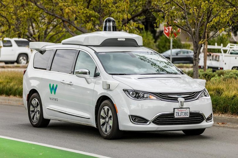 Mountain View, California, USA - November 3, 2017: .A Waymo, customized Chrysler Pacifica Hybrid, used for Google's autonomous vehicle program near the company