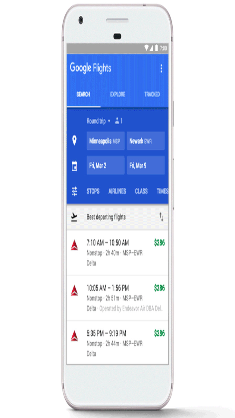 Google Flights economy amenities
