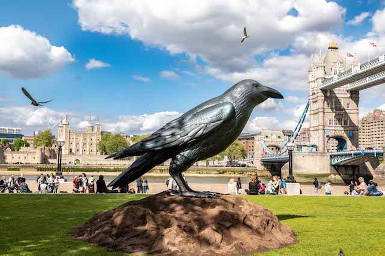 EDITORIAL USE ONLYA supersized (2.5 meter tall) replica of Britainâs most elusive bird, the raven, has been created by smartphone manufacturer Huawei, as they reveal new research about our love of British wildlife, Potters Field Park, London. PRESS ASSOCIATION Photo. Picture date: Thursday May 10, 2018. The raven was found to be the rarest form of British wildlife, and least likely to be seen by members of the public according to the research. The new Huawei P20 Pro features a 5 x hybrid zoom which makes capturing stunning images of wildlife much easier. Other giant ravens will be appearing around the UK in Glasgow, Edinburgh, Newcastle, York, Leeds, Manchester, Liverpool, Birmingham and Cardiff this weekend. Photo credit should read: John Nguyen/PA Wire.