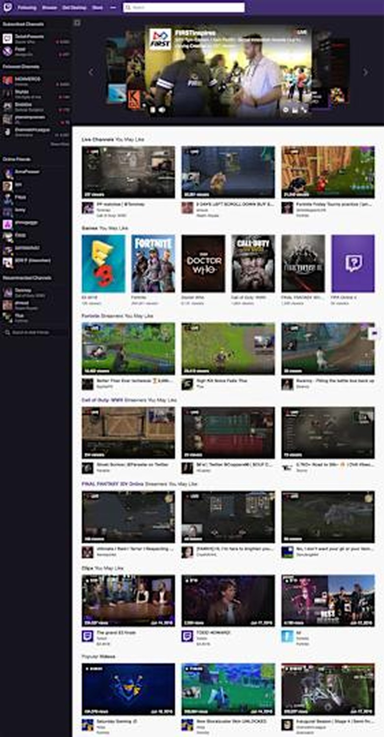 Twitch homepage revamp