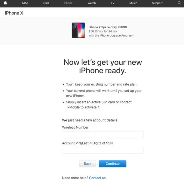 Apple T-Mobile PIN request page
