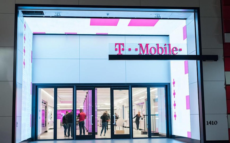 Santa Monica, CA: April 13, 2017: The exterior of a T-Mobile store in Santa Monica. T-Mobile is headquartered in Bonn, Germany.
