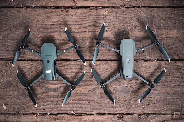 Left: Mavic Pro (2016), Right: Mavic 2. The Mavic 2 is just ever so slightly larger than it's older sibling.