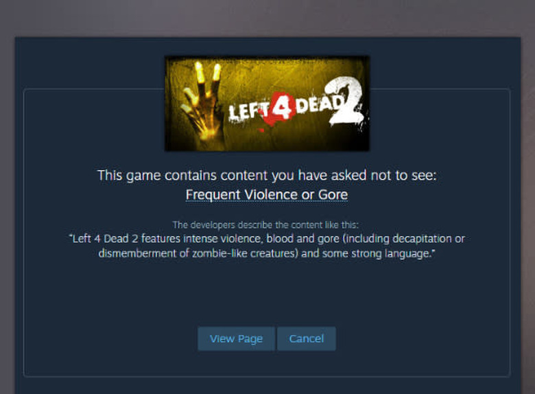 Example of 'Left 4 Dead 2' violence/gore warning