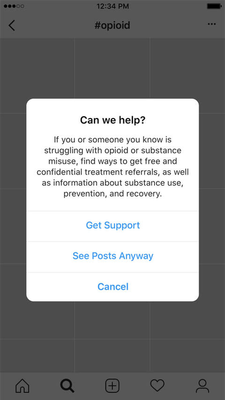 Instagram's drug abuse pop-up