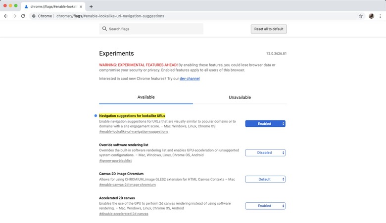 Google Chrome lookalike URL warning