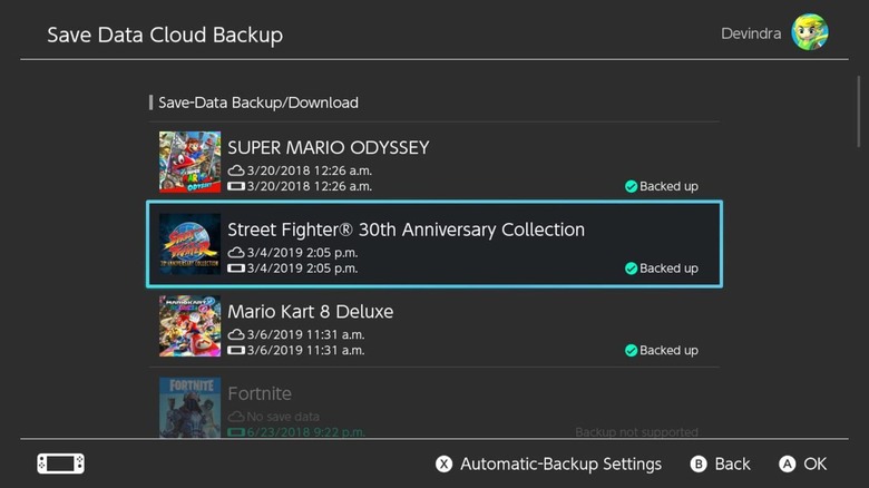 Switch Online game save backups