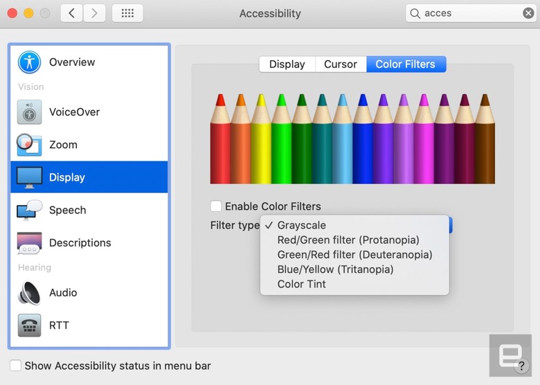 Color filters in macOS Catalina