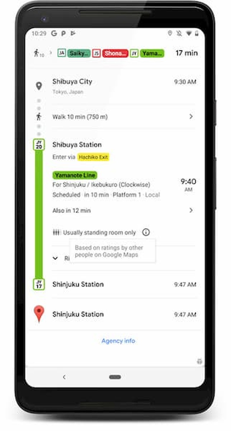 Google Maps public transit crowdedness predictions