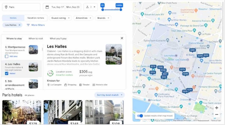 Google Travel hotel information