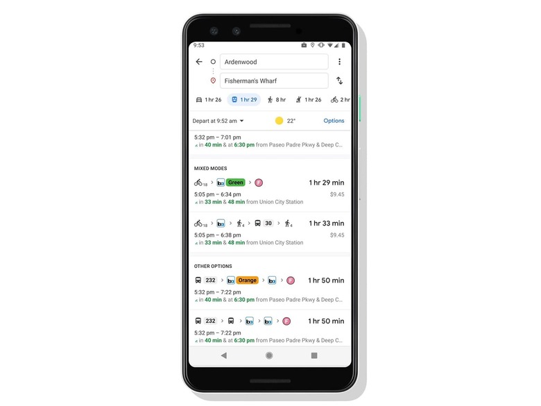 Google Maps last-mile transit options