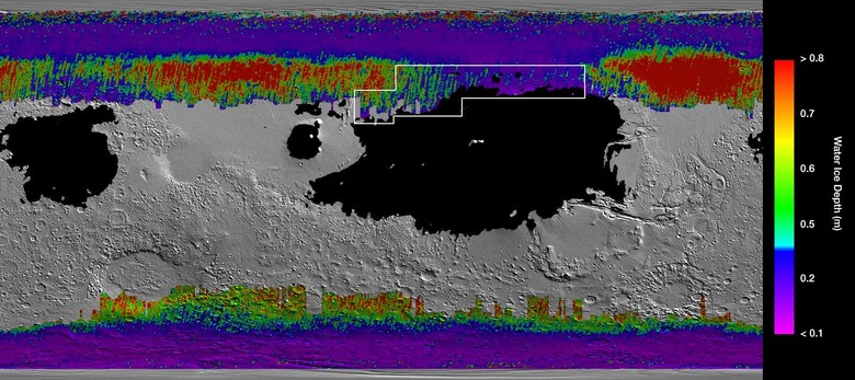 Map of underground water ice on Mars
