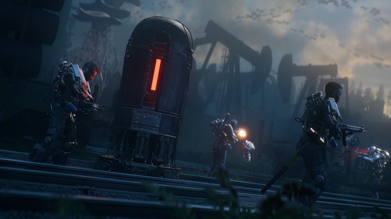 Four player character running through an industrial wasteland in 4:LOOP.