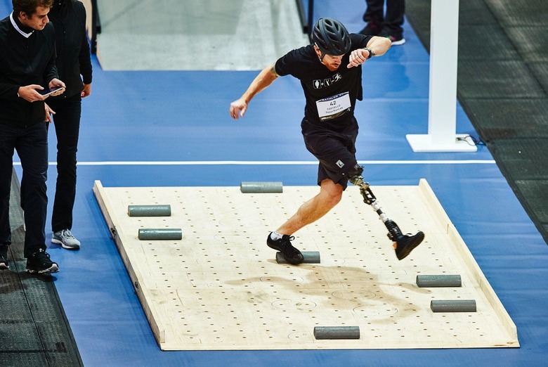 Billy Costello, one of four pilots representing Icelandic team Ossur, competing in the powered leg prosthetics race.
