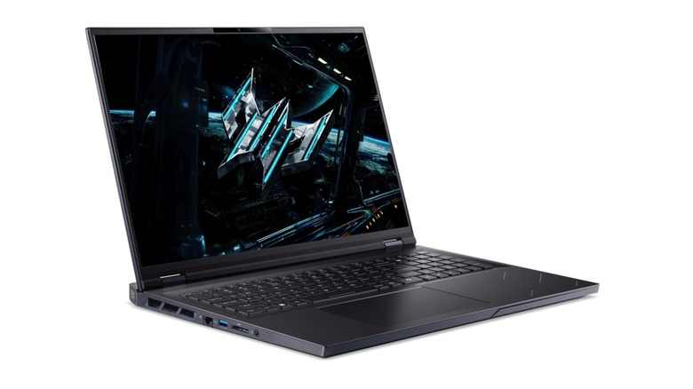 A black Acer gaming laptop with large fan cutouts on the side.