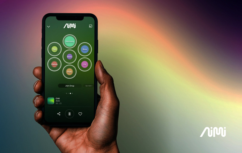 A phone with the Aimi app on screen.