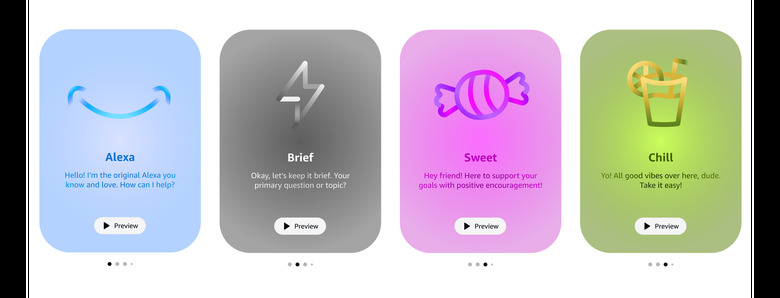 The three new personality styles will set alongside the standard Alexa.