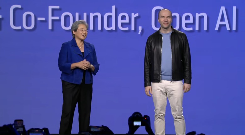 AMD CEO Dr. Lisa Su greets OpenAI co-founder Greg Brockman at CES 2026.