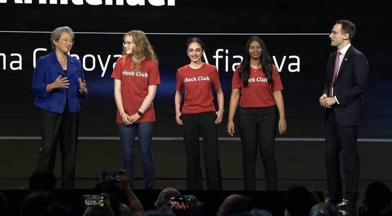 Dr. Su invited Armtender, a three-person team that won the AMD x Hack Club 2025 competition onto the stage.