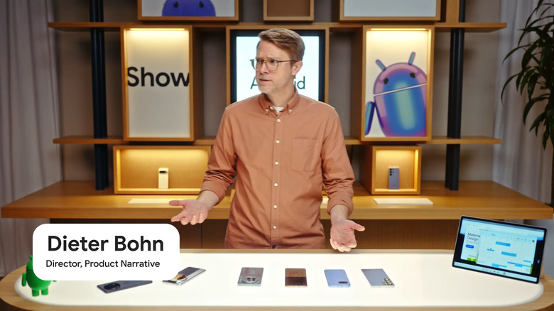 Dieter Bohn, Director, Product Narrative for Android, is showing off the latest Android phones.