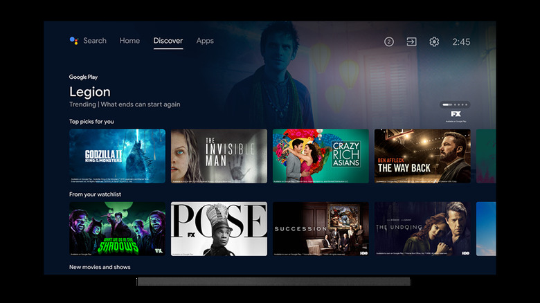 An example of the new Android TV interface with larger tiles for shows