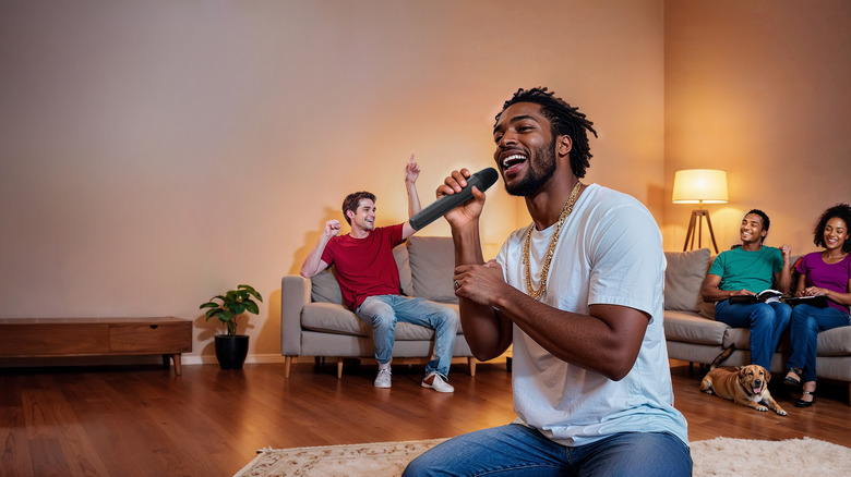 Red-shirt dude has perfected the art of couch-dancing.
