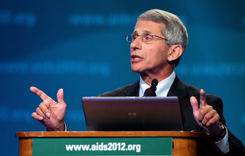 Director of the National Institute of Allergy and Infectious Diseases (NIAID) Anthony Fauci speaks during the 19th International AIDS Conference in Washington, DC, July 23, 2012.                  AFP PHOTO/Jim WATSON        (Photo credit should read JIM WATSON/AFP/GettyImages)