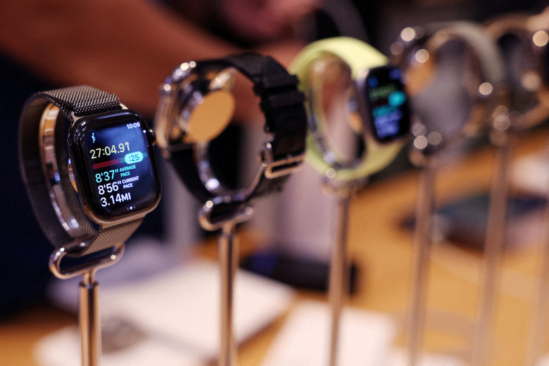FILE PHOTO: The series 11 Apple watch sits on display at the Apple Store in New York City, U.S., September 19, 2025. REUTERS/Shannon Stapleton/File Photo