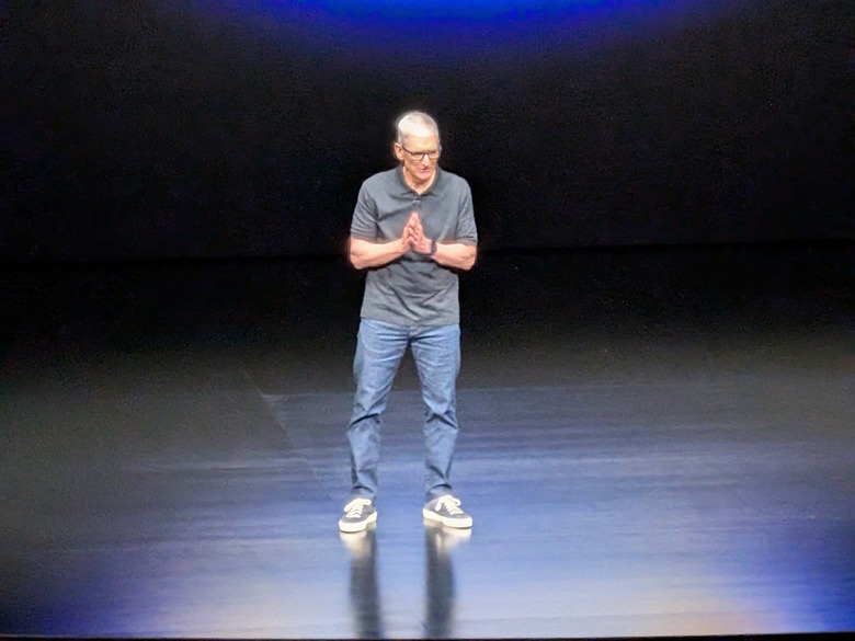 Tim Cook takes the stage ahead of the presentation.