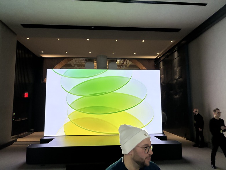 A stage with an Apple logo.