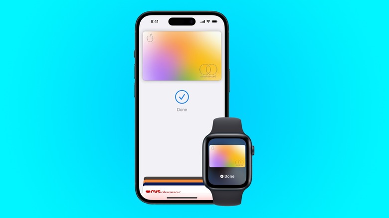 Paying with an Apple Card on an iPhone and Apple Watch using Apple Pay.