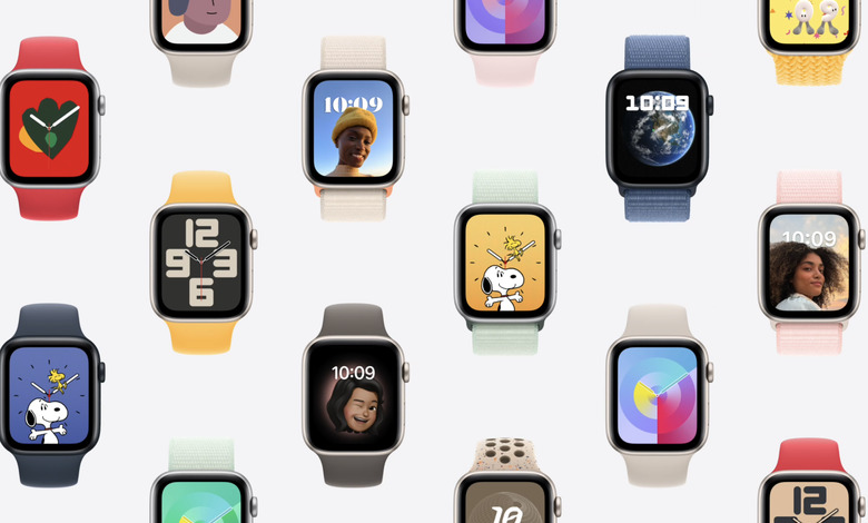 Apple Watches of different colors displayed in a grid layout