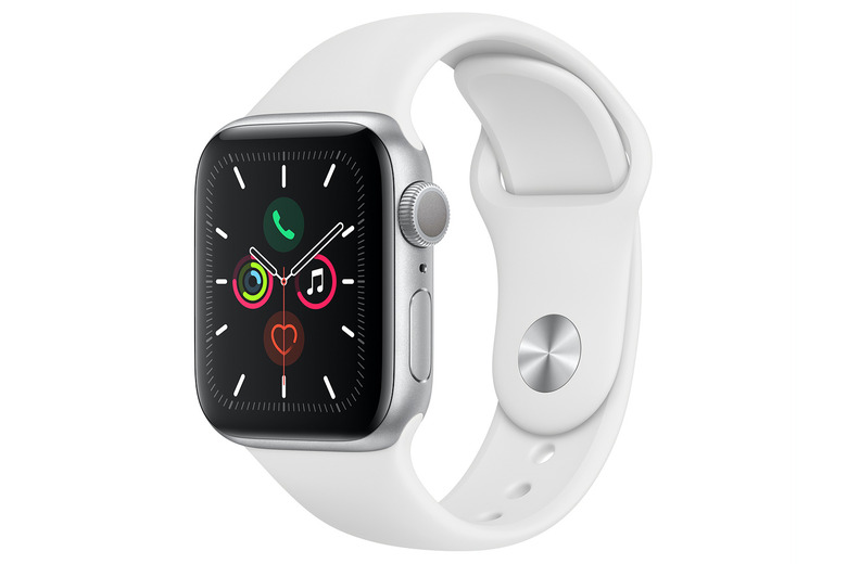 Apple Watch Series 5 in aluminum with white Sport Band