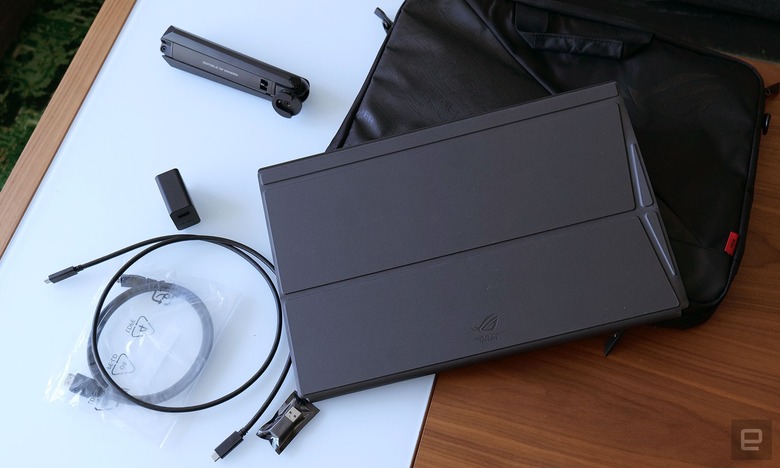 One of the best things about the Asus ROG Strix XG17AHP are all the included accessories.